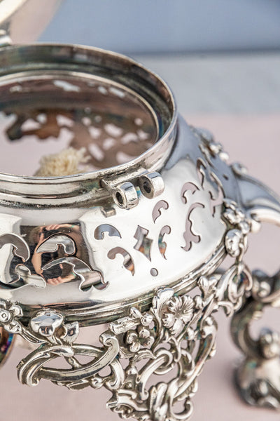 Antique Silverplate Tipping Pot on Warming Stand