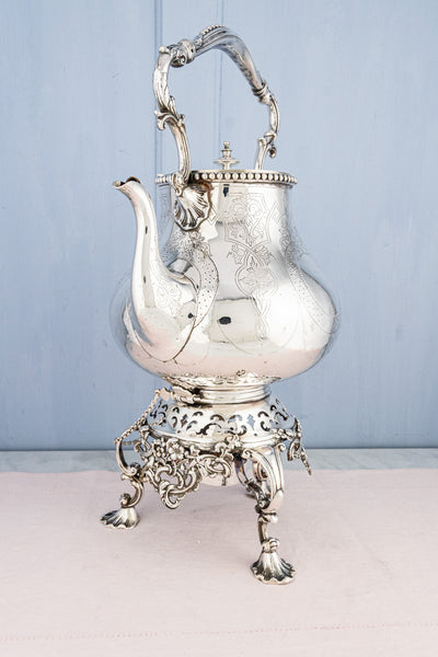 Antique Silverplate Tipping Pot on Warming Stand