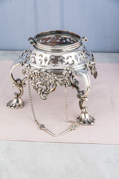 Antique Silverplate Tipping Pot on Warming Stand