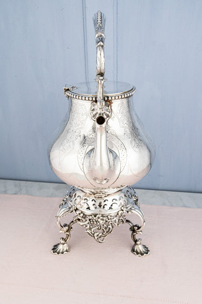 Antique Silverplate Tipping Pot on Warming Stand