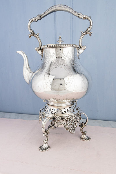 Antique Silverplate Tipping Pot on Warming Stand