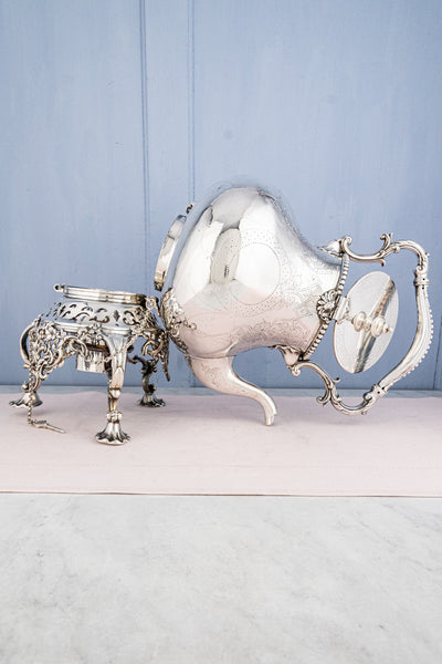 Antique Silverplate Tipping Pot on Warming Stand