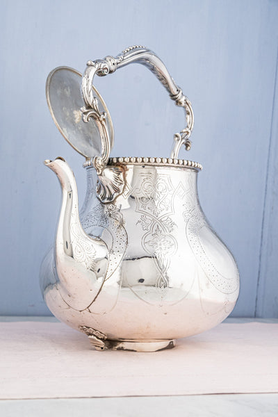 Antique Silverplate Tipping Pot on Warming Stand