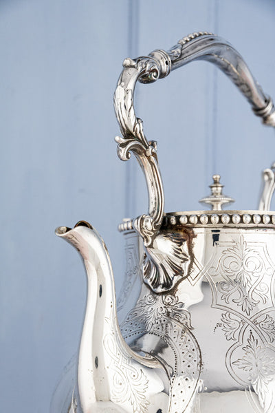 Antique Silverplate Tipping Pot on Warming Stand