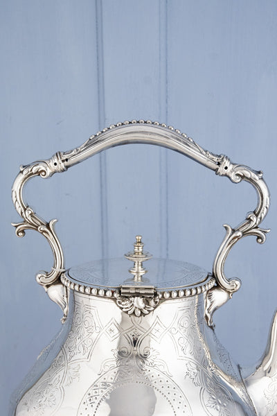 Antique Silverplate Tipping Pot on Warming Stand