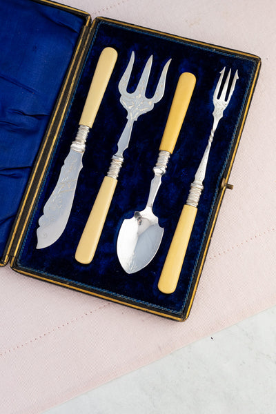 Antique Silverplate & Ivorine Server Set in Case