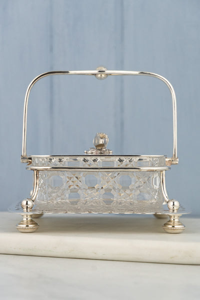 Antique Silverplate and Glass Sardine Box