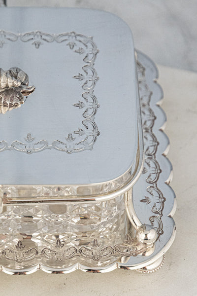 Antique Silverplate and Glass Sardine Box