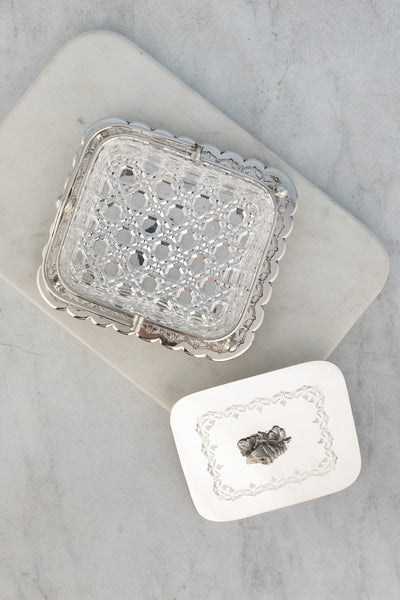 Antique Silverplate and Glass Sardine Box