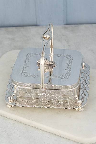 Antique Silverplate and Glass Sardine Box