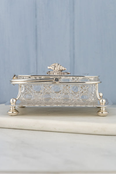 Antique Silverplate and Glass Sardine Box