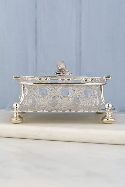 Antique Silverplate and Glass Sardine Box