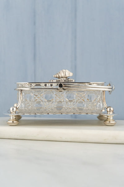 Antique Silverplate and Glass Sardine Box