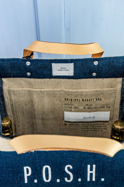 Apolis Navy Blue P.O.S.H. Market Bag with Shoulder Strap
