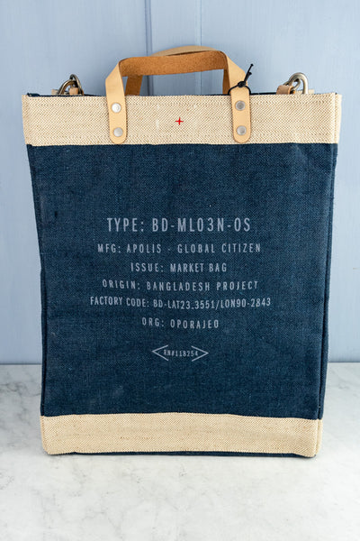 Apolis Navy Blue P.O.S.H. Market Bag with Shoulder Strap