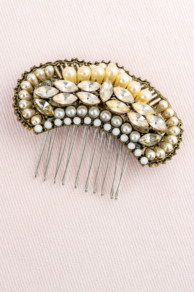 Beaded Pearl & Crystal Hair Comb