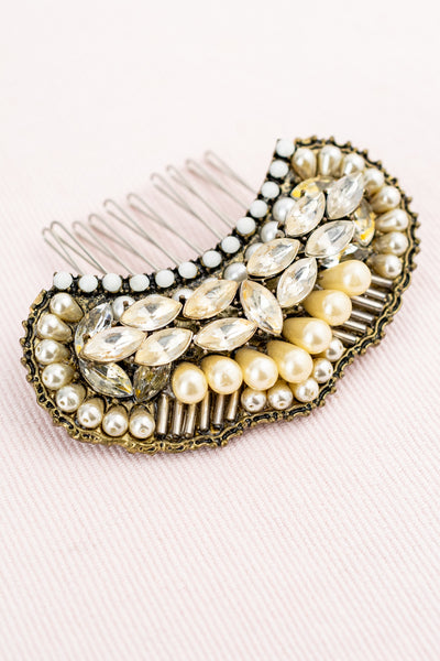 Beaded Pearl & Crystal Hair Comb