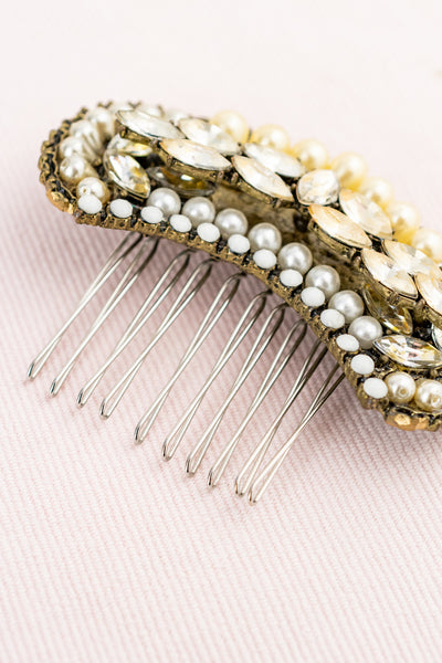 Beaded Pearl & Crystal Hair Comb