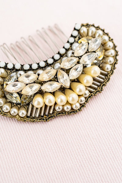 Beaded Pearl & Crystal Hair Comb