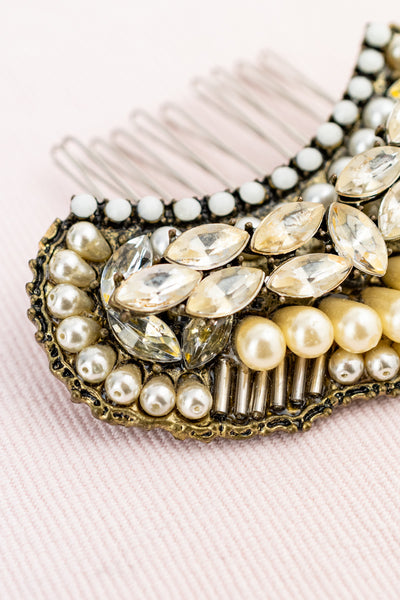 Beaded Pearl & Crystal Hair Comb