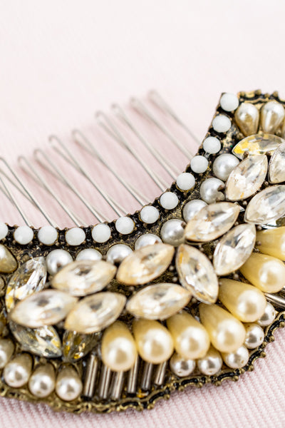 Beaded Pearl & Crystal Hair Comb