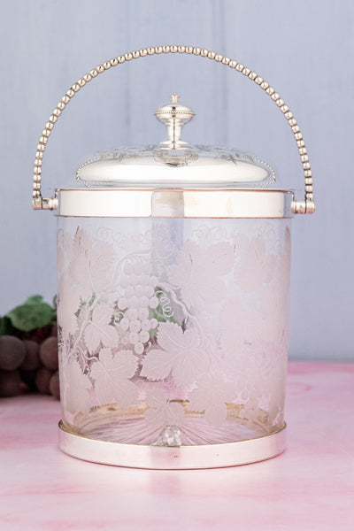 Antique English Glass & Silverplate Biscuit Barrel