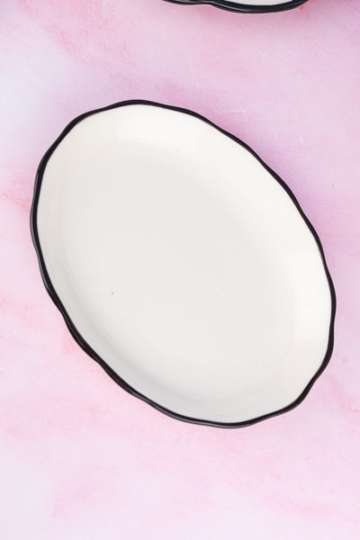 Black Band Scallop Edge Small Oval Platter
