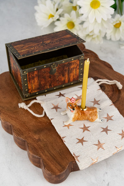 Hand-Painted Porcelain Corgi Cake Topper