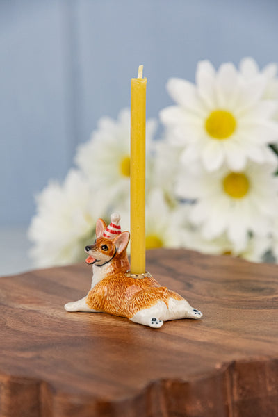Hand-Painted Porcelain Corgi Cake Topper
