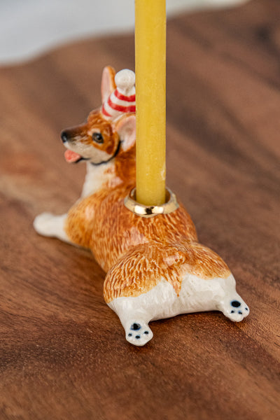 Hand-Painted Porcelain Corgi Cake Topper