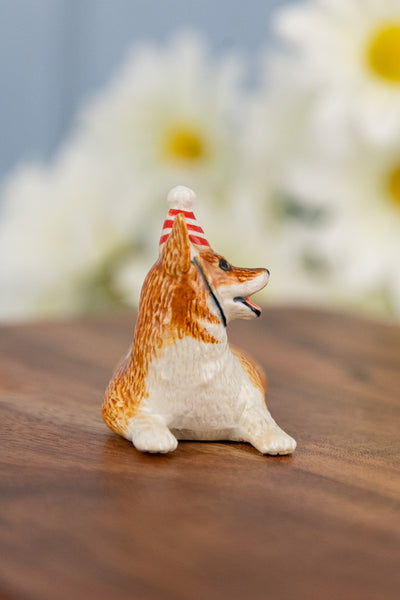 Hand-Painted Porcelain Corgi Cake Topper