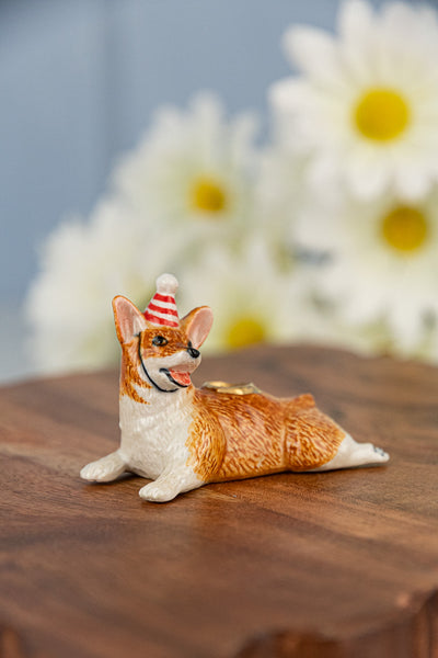 Hand-Painted Porcelain Corgi Cake Topper