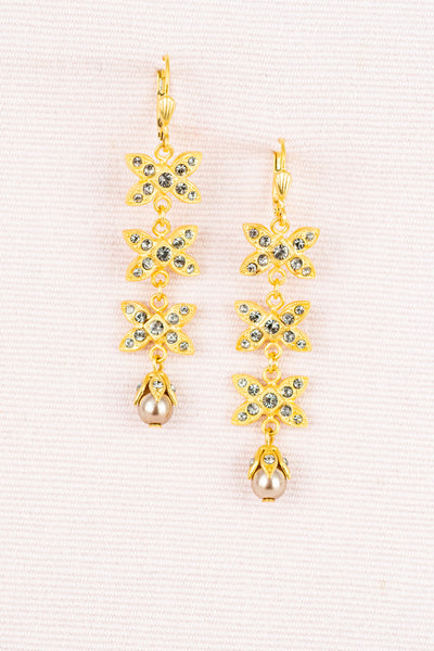Cascading Crystal and Pearl Floral Earrings