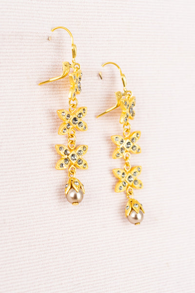 Cascading Crystal and Pearl Floral Earrings
