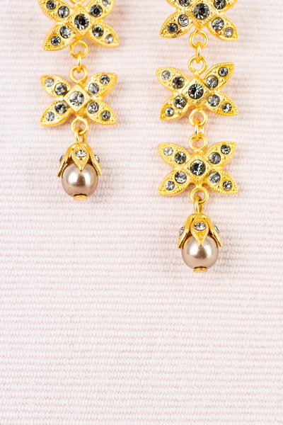 Cascading Crystal and Pearl Floral Earrings