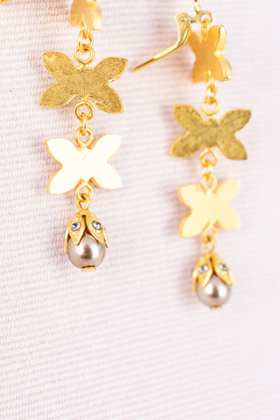 Cascading Crystal and Pearl Floral Earrings