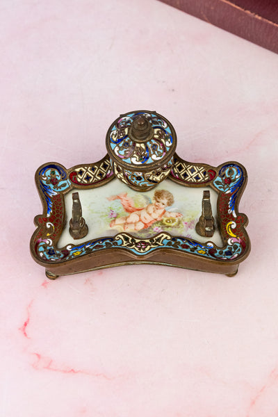Antique French Champlevé Desk Set