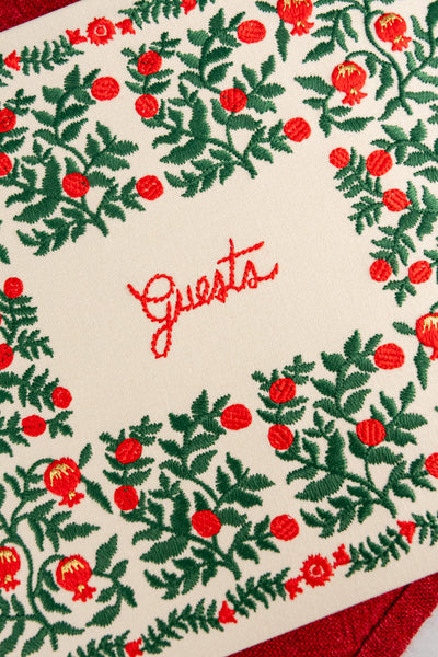 Embroidered Christmastide Pomegranate Guest Book