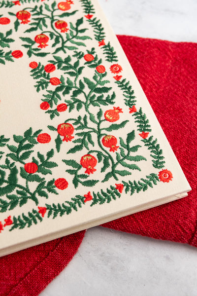 Embroidered Christmastide Pomegranate Guest Book
