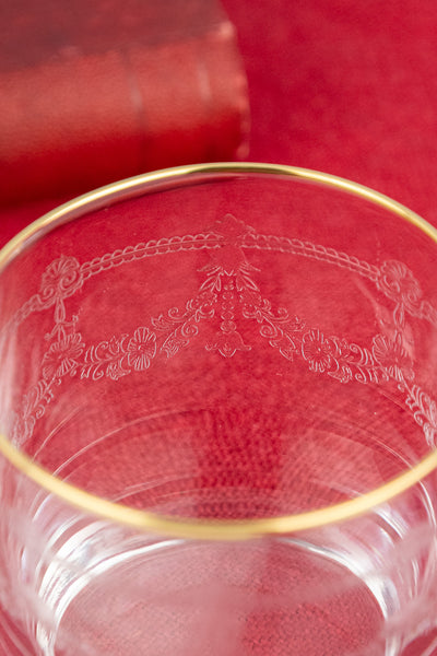 Gold Rim Etched Rocks Glass - Set of 2