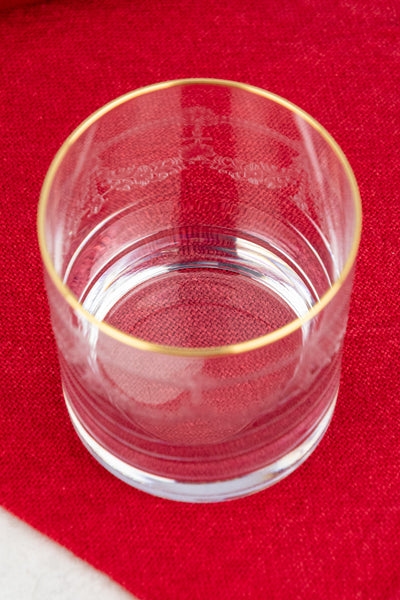 Gold Rim Etched Rocks Glass - Set of 2