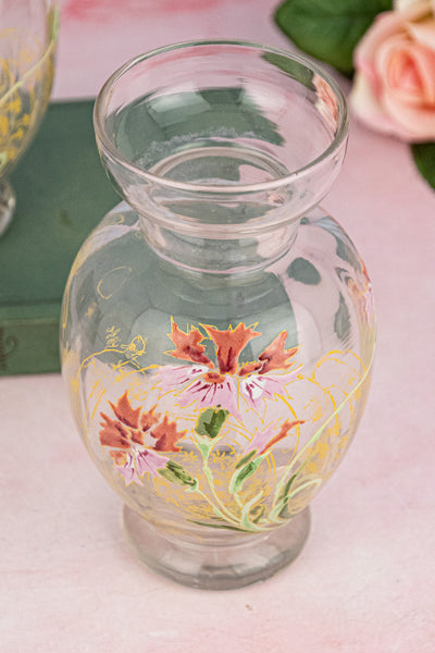 Antique French Enameled Glass Vase Pair