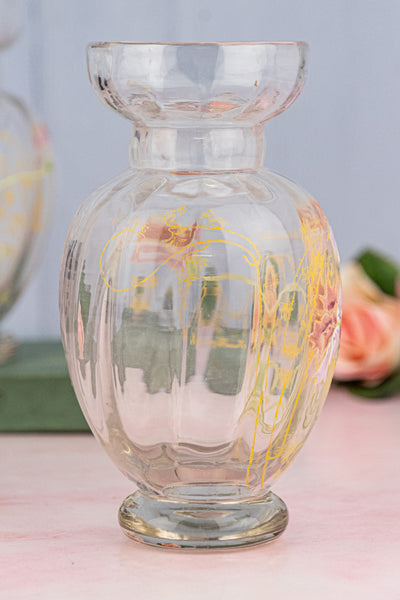 Antique French Enameled Glass Vase Pair