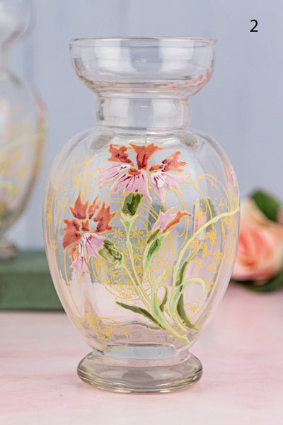 Antique French Enameled Glass Vase Pair