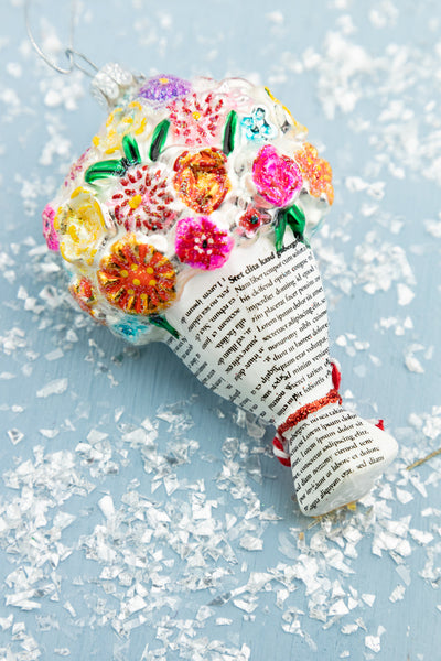 Floral Special Delivery Bouquet Glass Ornament