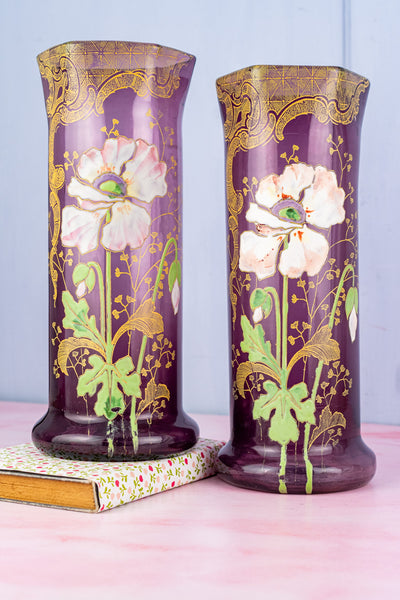 French Art Nouveau Poppy Vase Pair