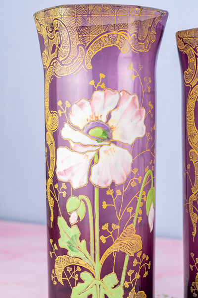 French Art Nouveau Poppy Vase Pair
