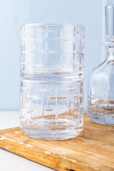 French Guy Degrenne Stackable Crystal Decanter with 2 Glasses