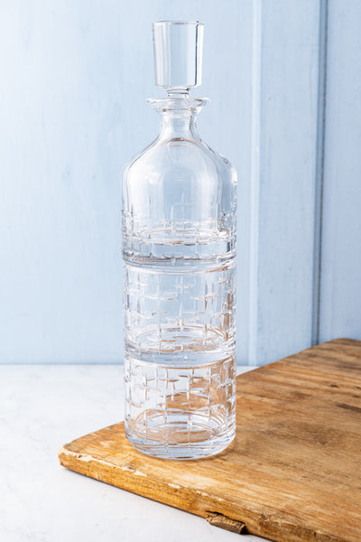 French Guy Degrenne Stackable Crystal Decanter with 2 Glasses