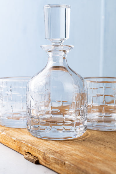 French Guy Degrenne Stackable Crystal Decanter with 2 Glasses